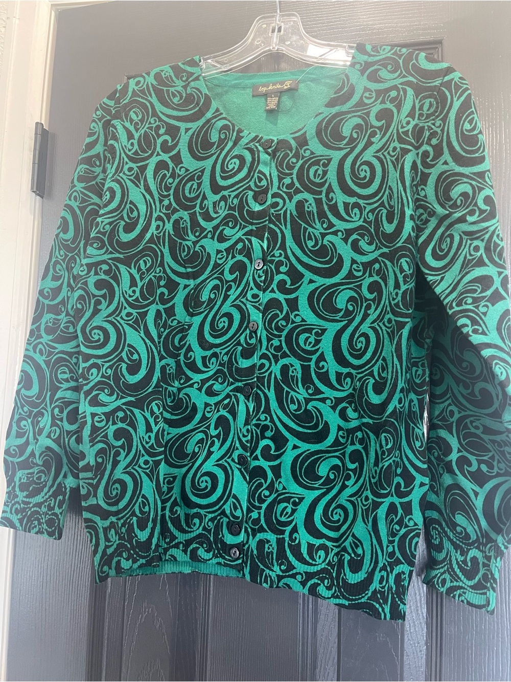 Green and Black Swirl Button-Front Cardigan